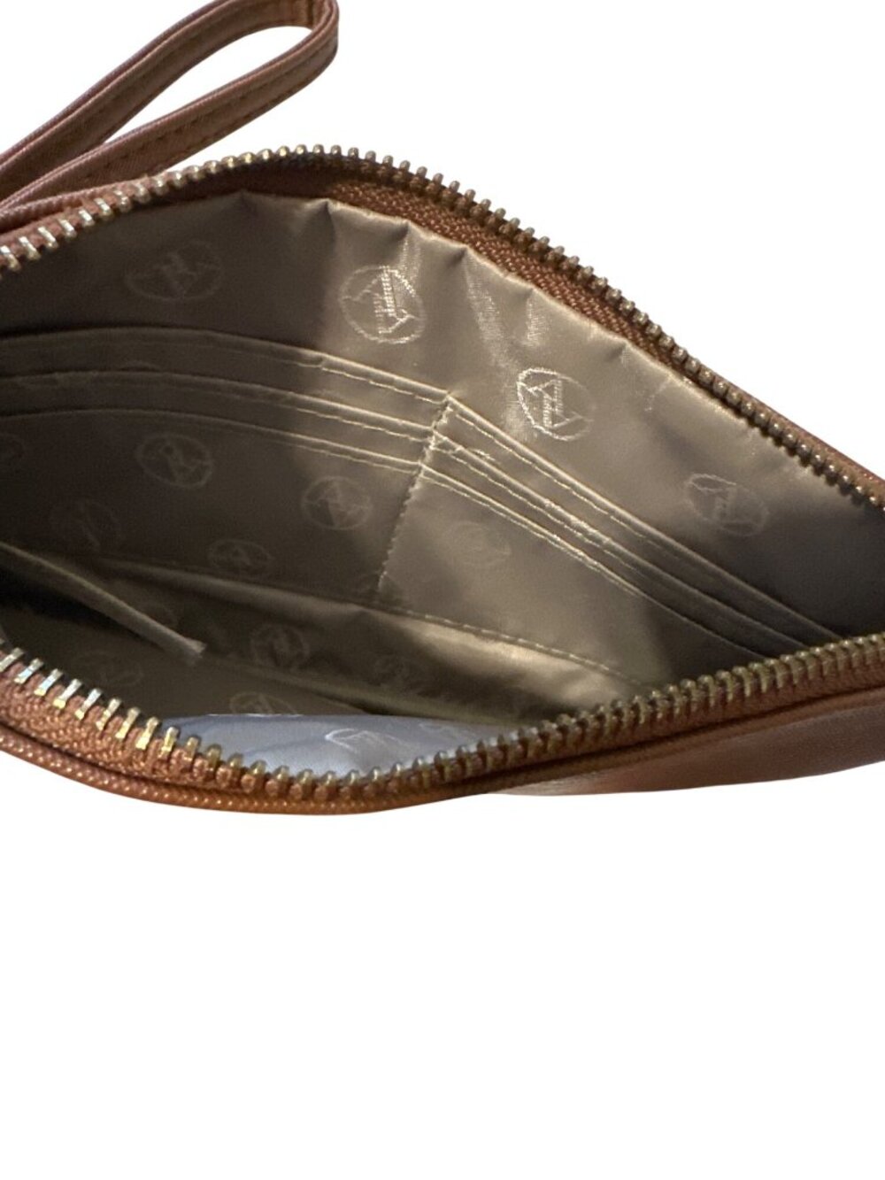 Adrienne Vittadini Brown Faux Leather Wristlet Wallet With Gold Zipper Charm & I - Picture 4 of 4